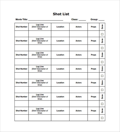 Detail Film Shot List Template Excel Nomer 34
