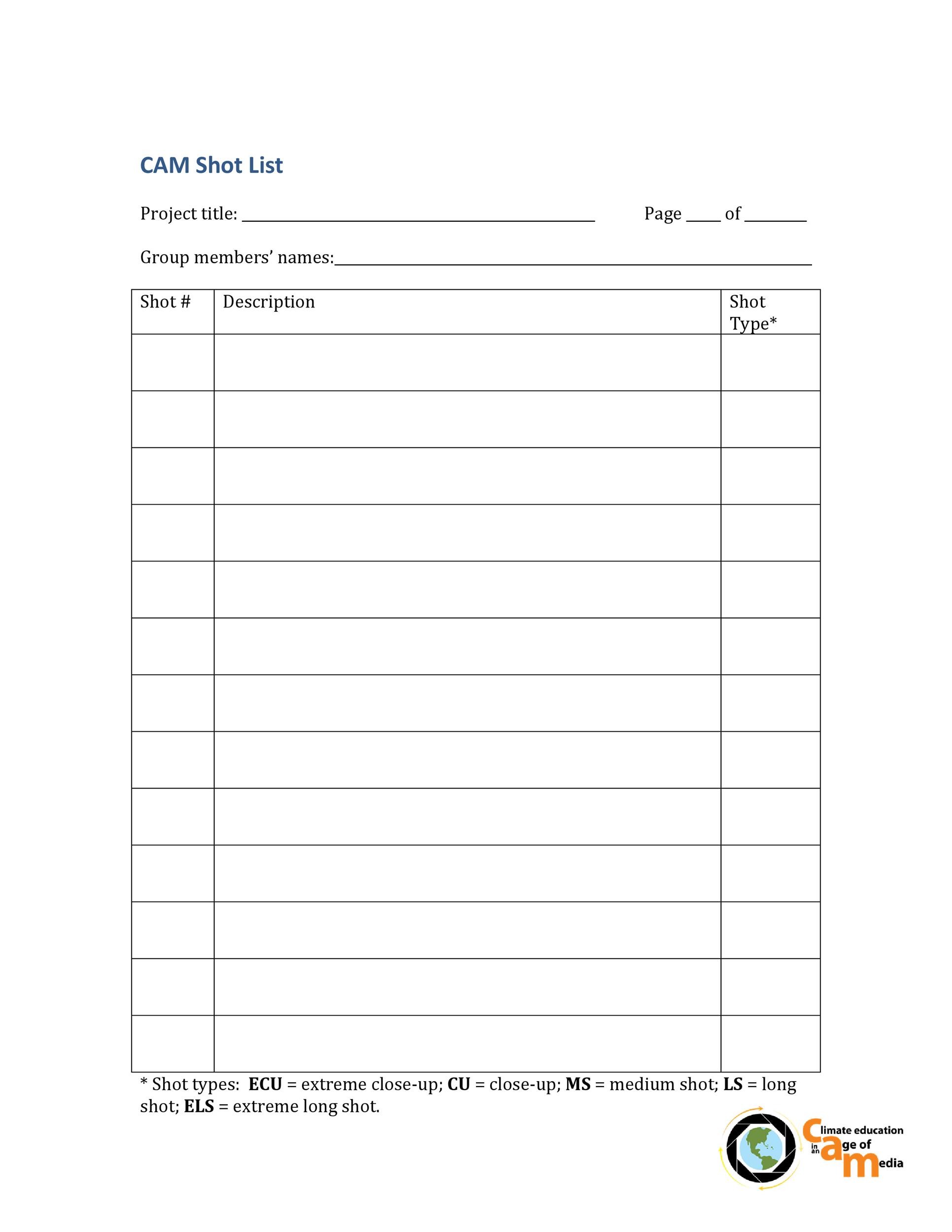 Detail Film Shot List Template Excel Nomer 35