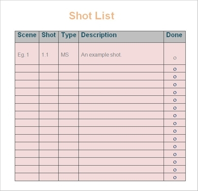 Detail Film Shot List Template Excel Nomer 46