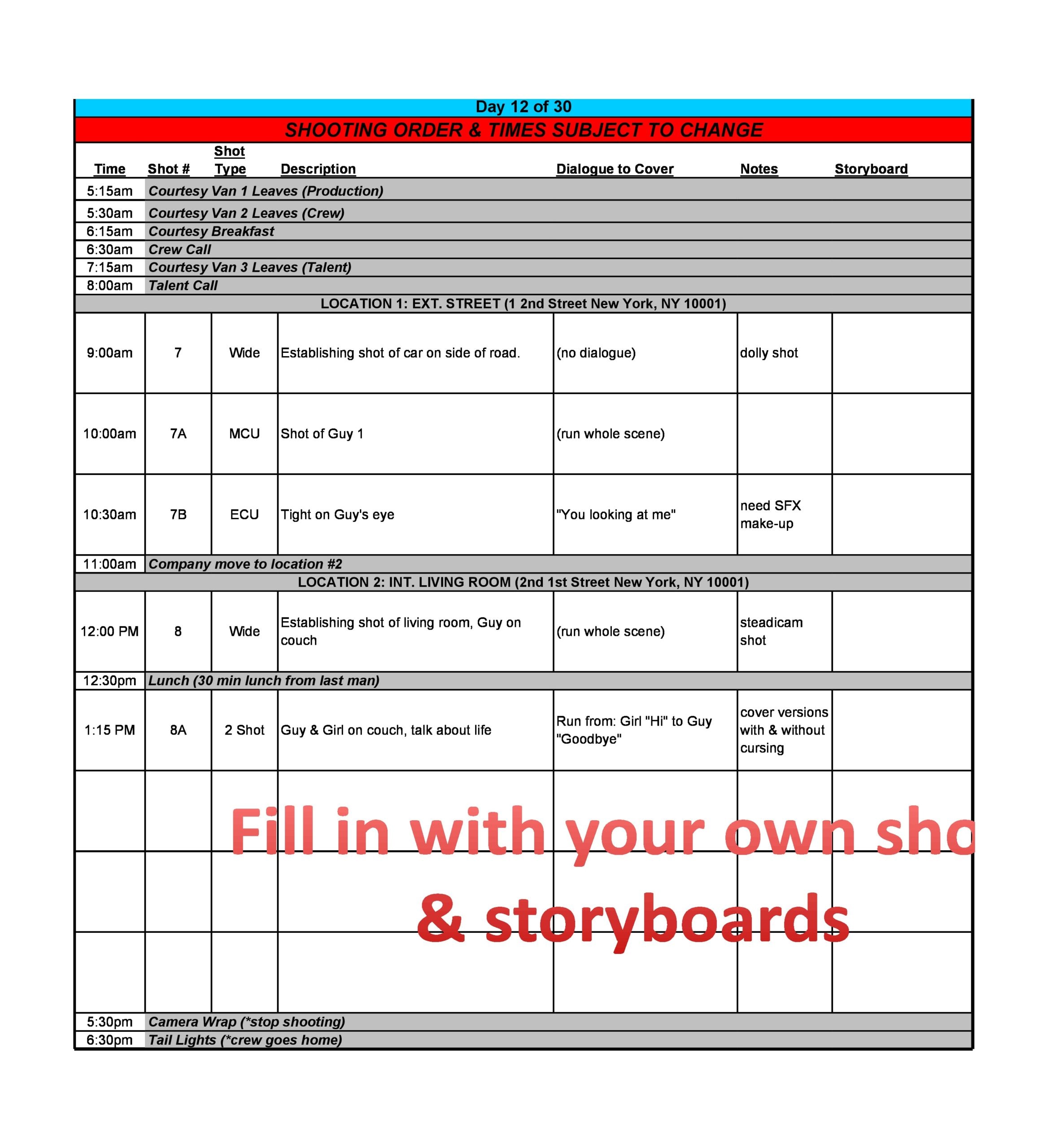 Detail Film Shot List Template Excel Nomer 47