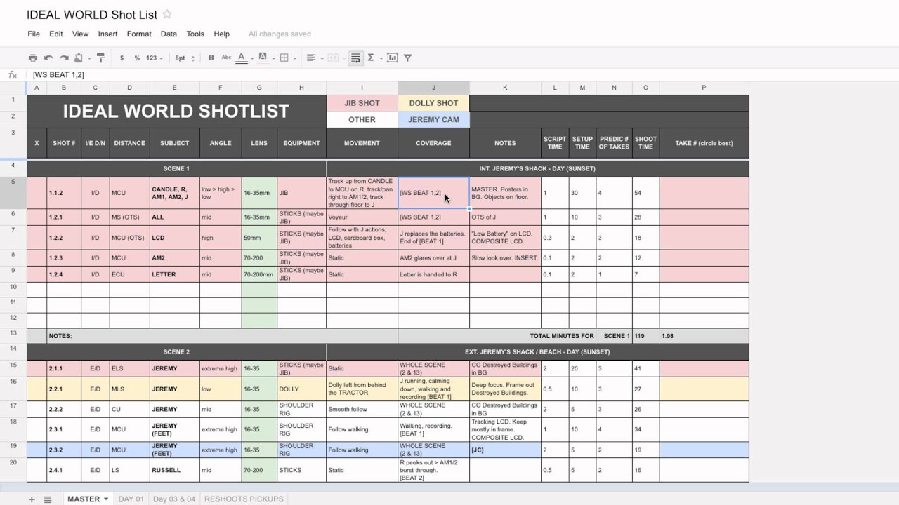 Detail Film Shot List Template Excel Nomer 7