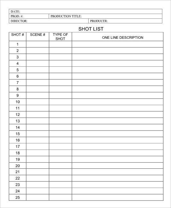 Detail Film Shot List Template Excel Nomer 10