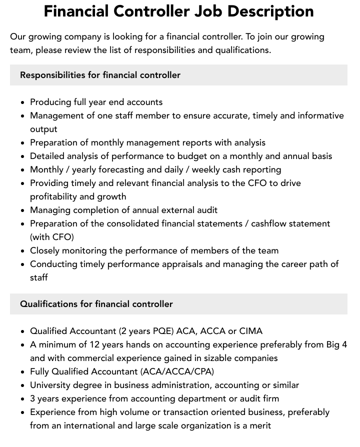 Detail Financial Controller Job Description Template Nomer 5