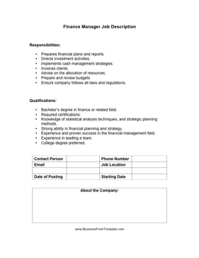 Detail Financial Controller Job Description Template Nomer 48