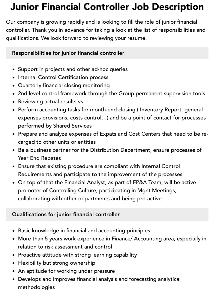 Detail Financial Controller Job Description Template Nomer 51