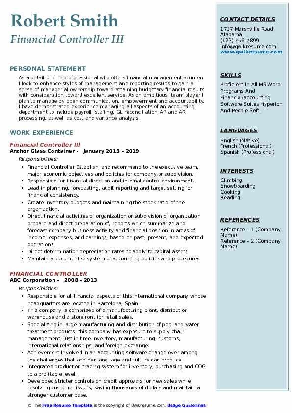 Detail Financial Controller Job Description Template Nomer 52