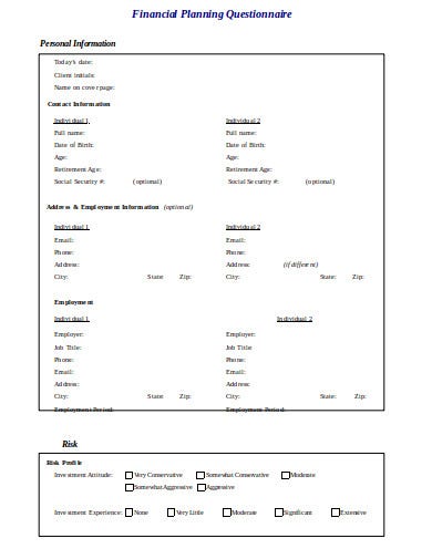 Detail Financial Planning Questionnaire Template Nomer 8