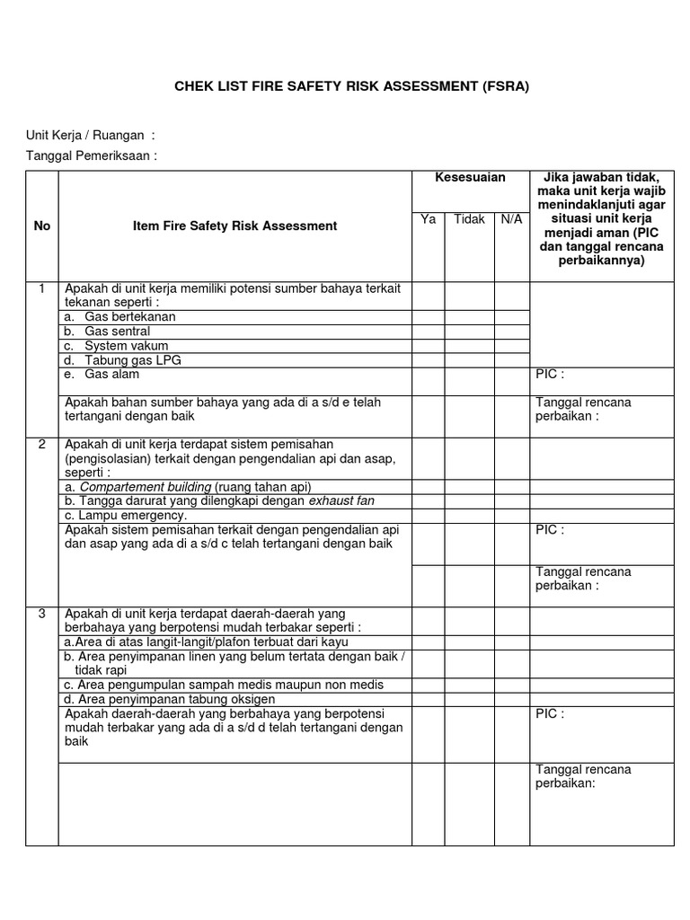 Detail Fire Risk Safety Assessment Rumah Sakit Nomer 3