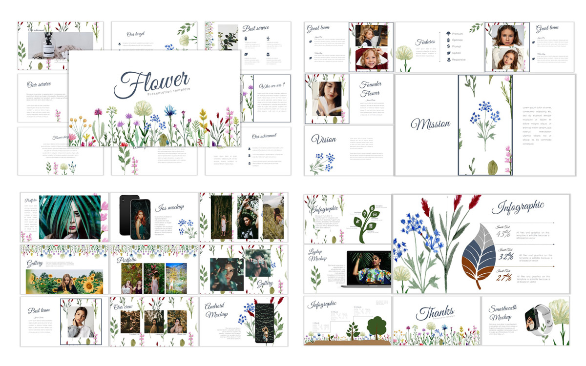 Detail Flowery Powerpoint Template Nomer 47