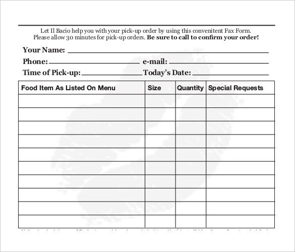 Food Order List Template - KibrisPDR