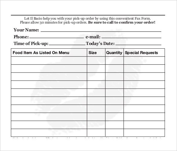 Food Order List Template - KibrisPDR