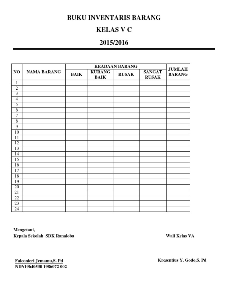 Detail Format Buku Inventaris Barang Nomer 18