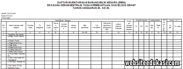 Detail Format Buku Inventaris Barang Nomer 22