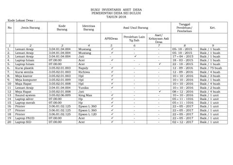 Detail Format Buku Inventaris Barang Nomer 25