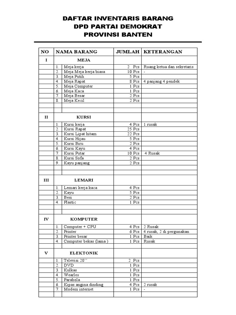 Detail Format Buku Inventaris Barang Nomer 47