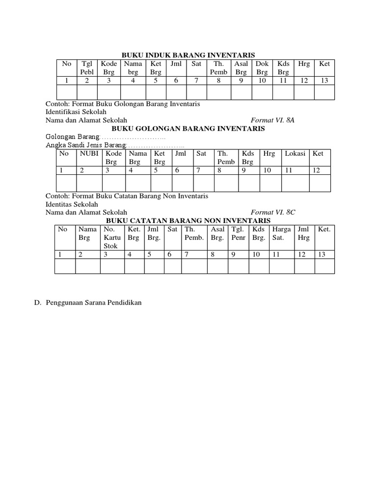 Detail Format Buku Inventaris Barang Nomer 51