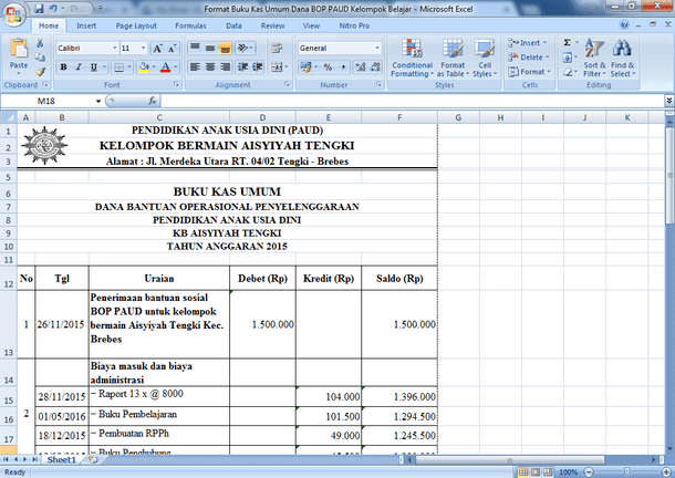 Detail Format Buku Kas Nomer 13