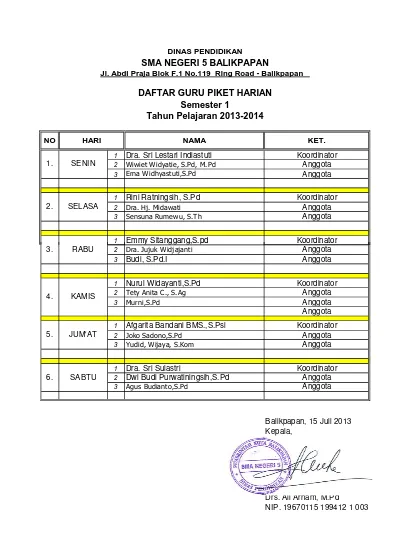 Detail Format Buku Piket Harian Guru Doc Nomer 24