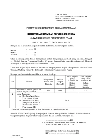 Detail Formulir Surat Pernyataan Harta Untuk Pengampunan Pajak Nomer 13