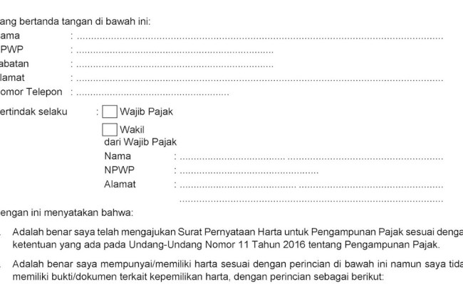 Detail Formulir Surat Pernyataan Harta Untuk Pengampunan Pajak Nomer 22