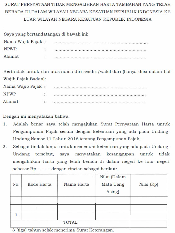 Detail Formulir Surat Pernyataan Harta Untuk Pengampunan Pajak Nomer 4