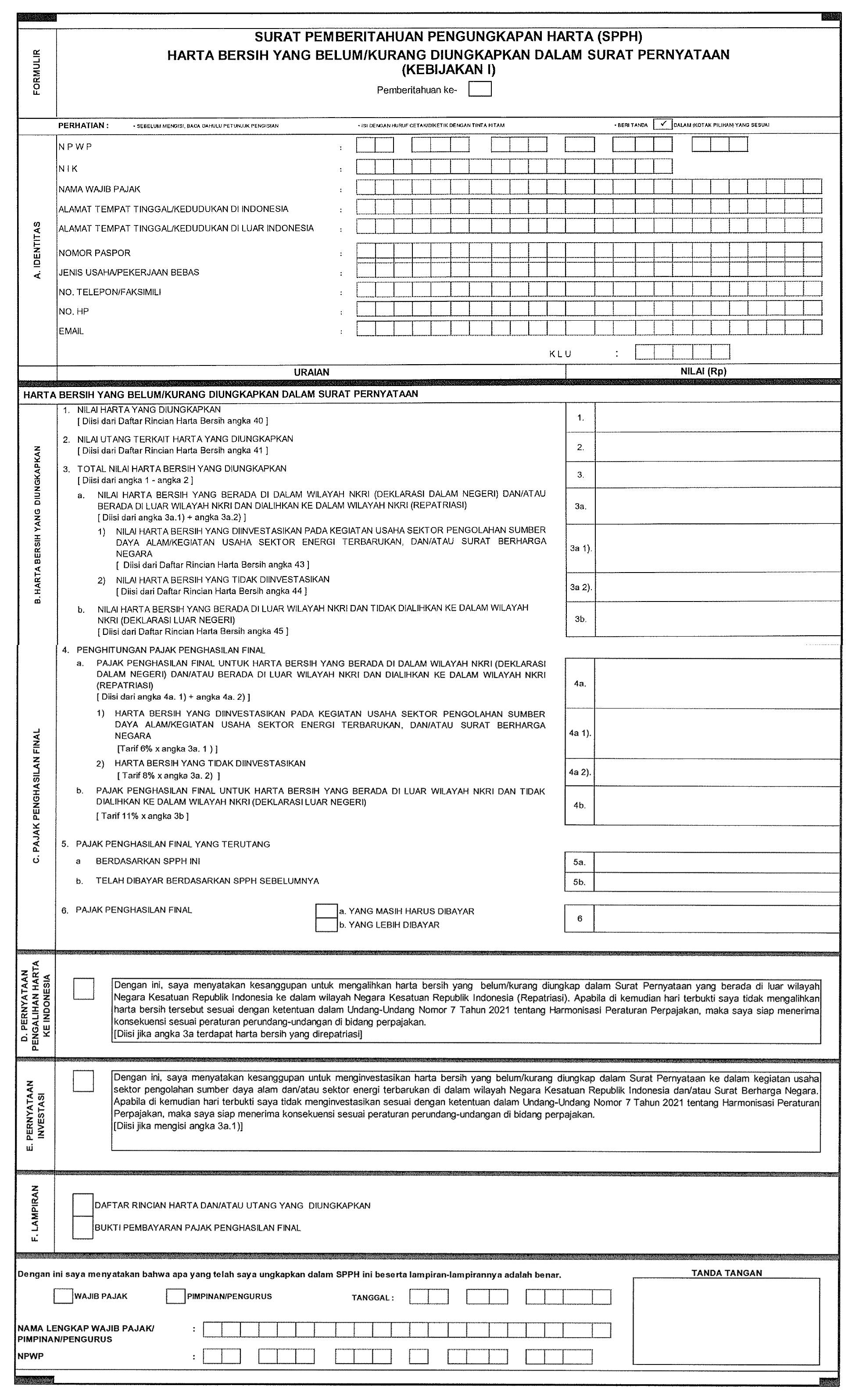 Detail Formulir Surat Pernyataan Harta Untuk Pengampunan Pajak Nomer 5