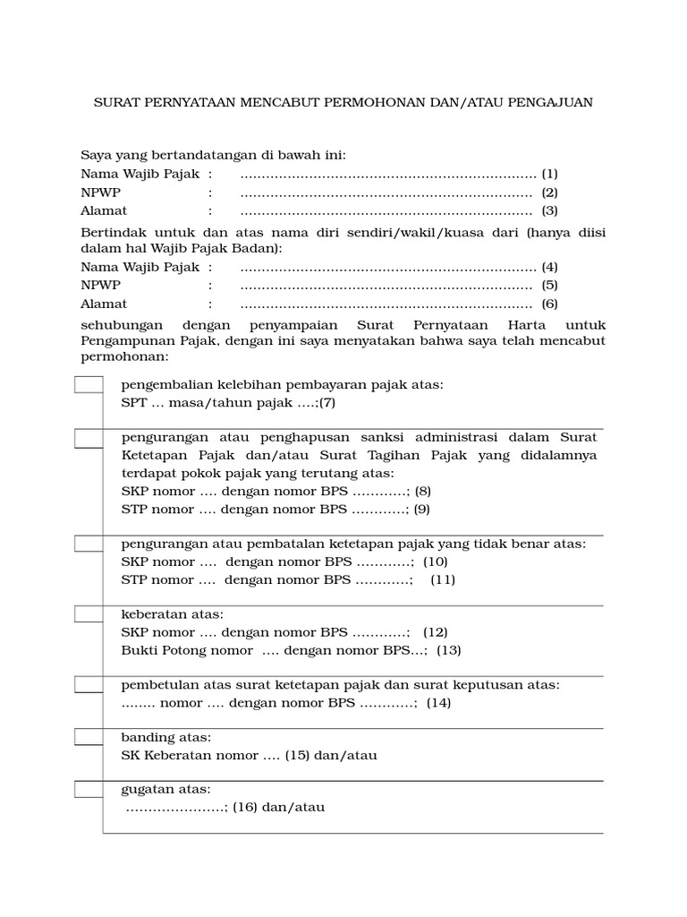Detail Formulir Surat Pernyataan Harta Untuk Pengampunan Pajak Nomer 37