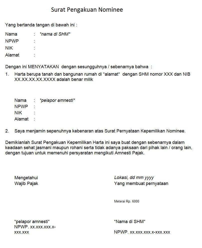 Detail Formulir Surat Pernyataan Harta Untuk Pengampunan Pajak Nomer 8