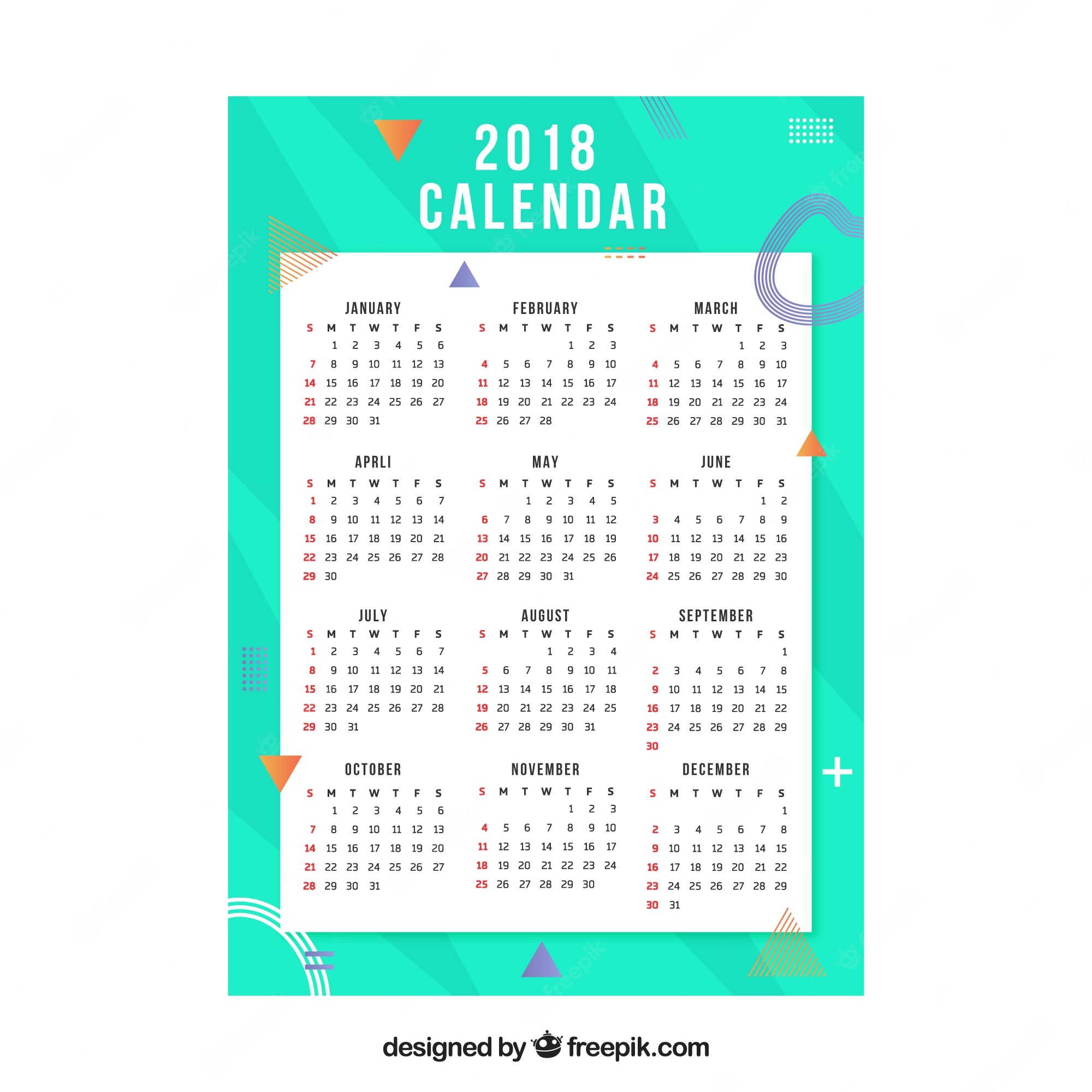 Detail Free Calendar Template 2018 Nomer 46