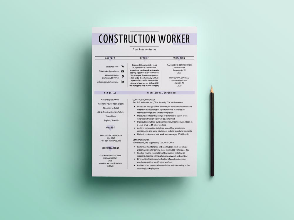 Detail Free Construction Cv Template Nomer 44