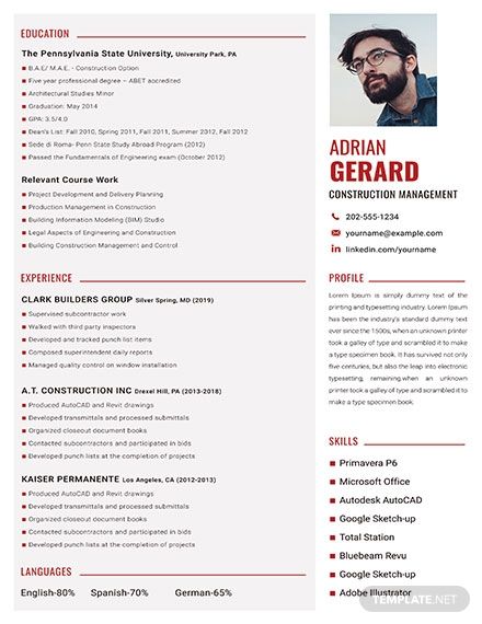 Detail Free Construction Cv Template Nomer 45