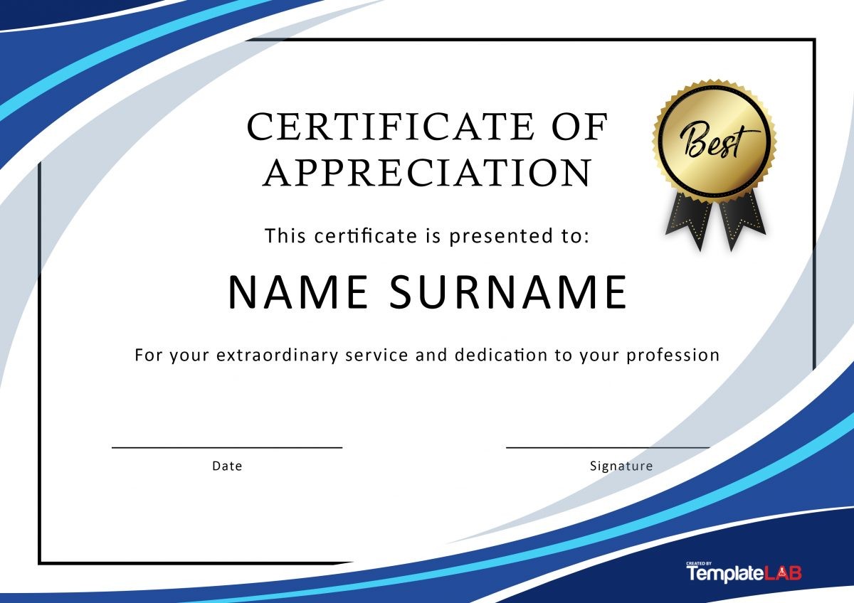 Free Editable Certificate Of Appreciation Template - KibrisPDR