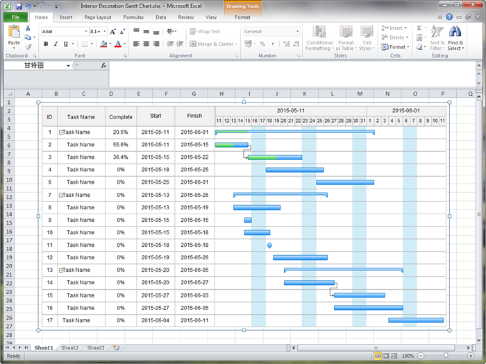 Detail Free Excel Gantt Chart Template 2016 Nomer 55