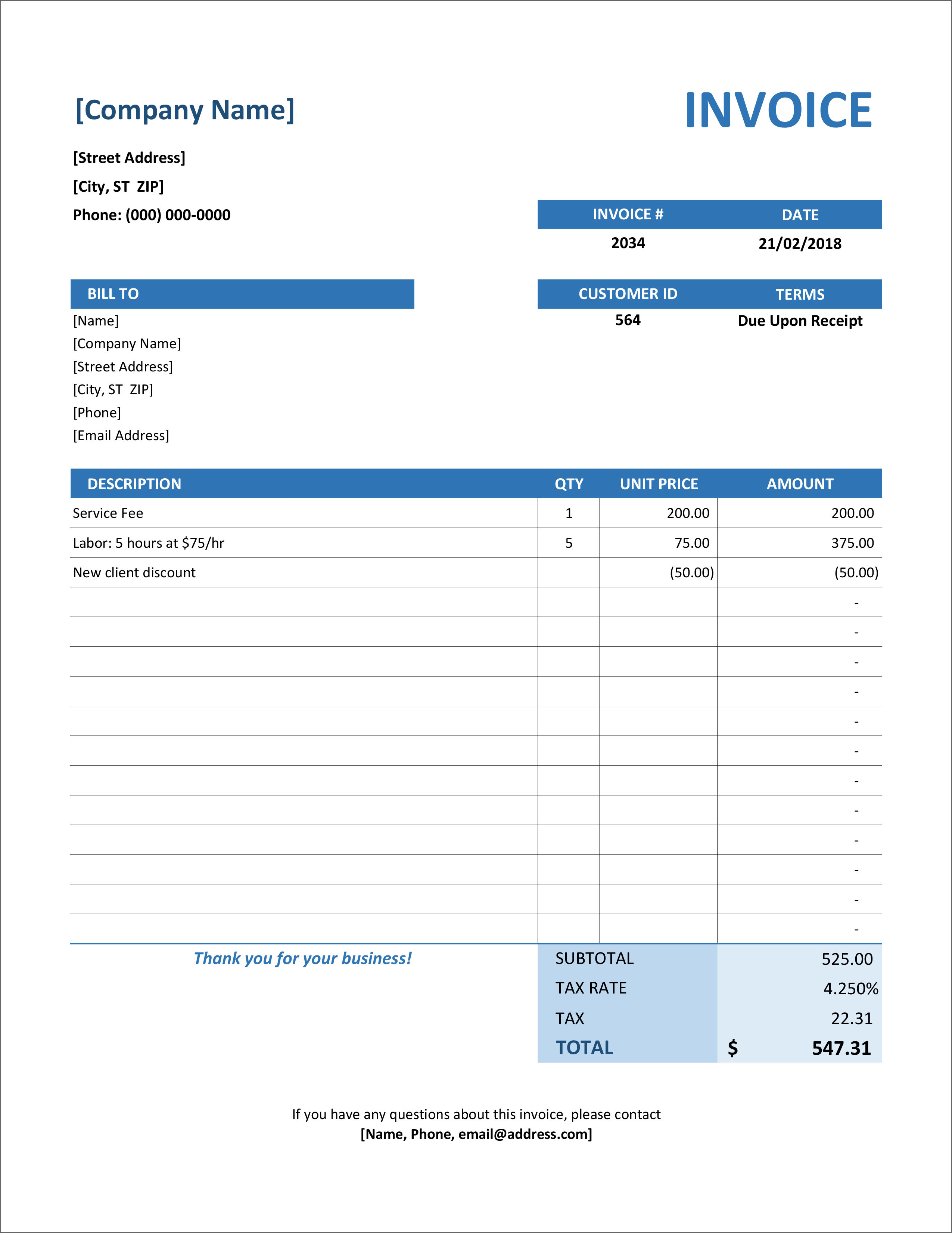 Detail Free Invoice Template Excel Nomer 13