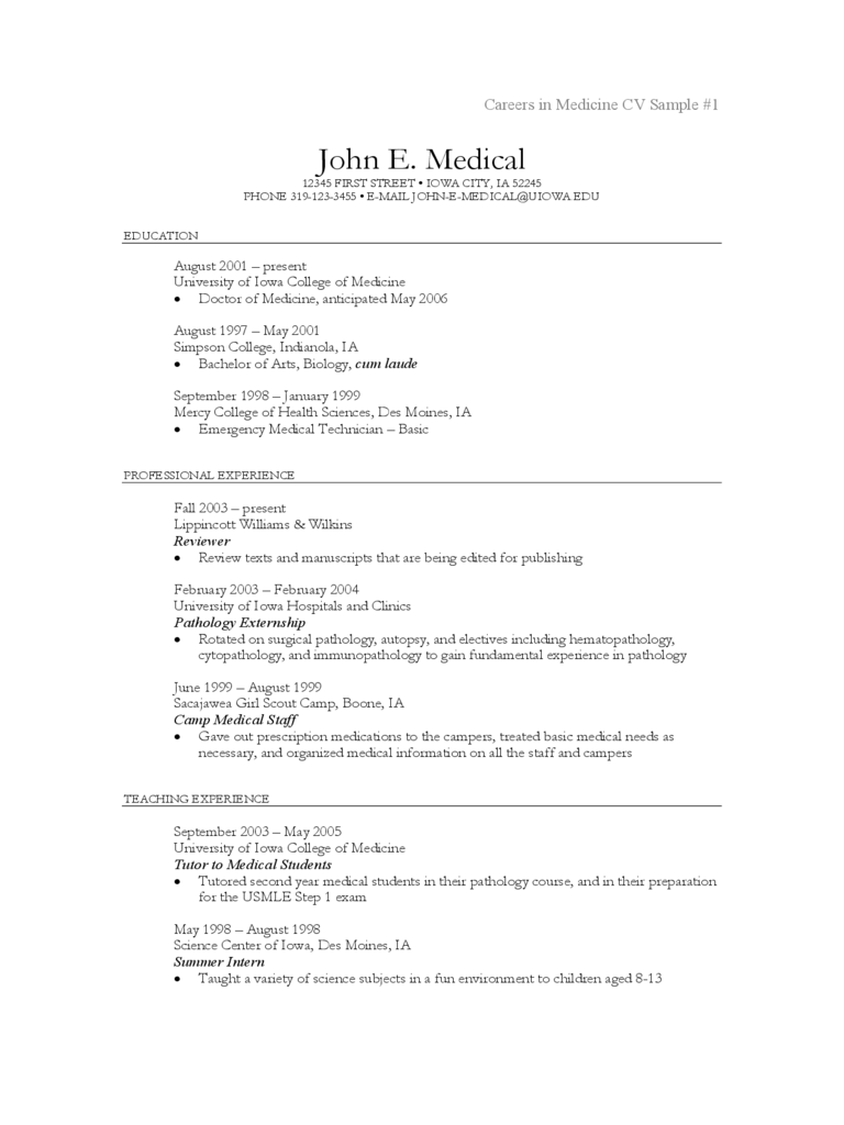 Detail Free Medical Cv Template Nomer 31