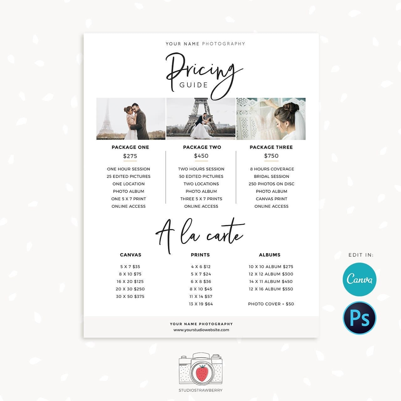 Detail Free Photography Price List Template Psd Nomer 6