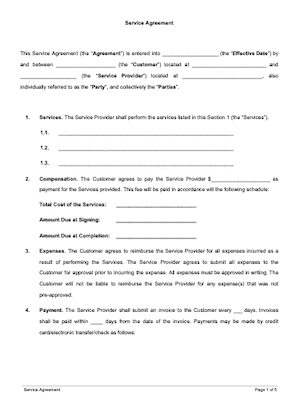 Free Service Agreement Template - KibrisPDR