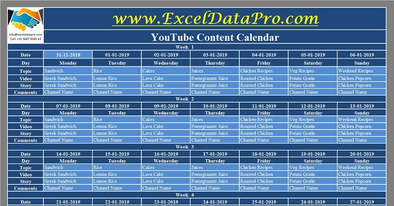 Detail Free Social Media Calendar Template 2019 Excel Nomer 33