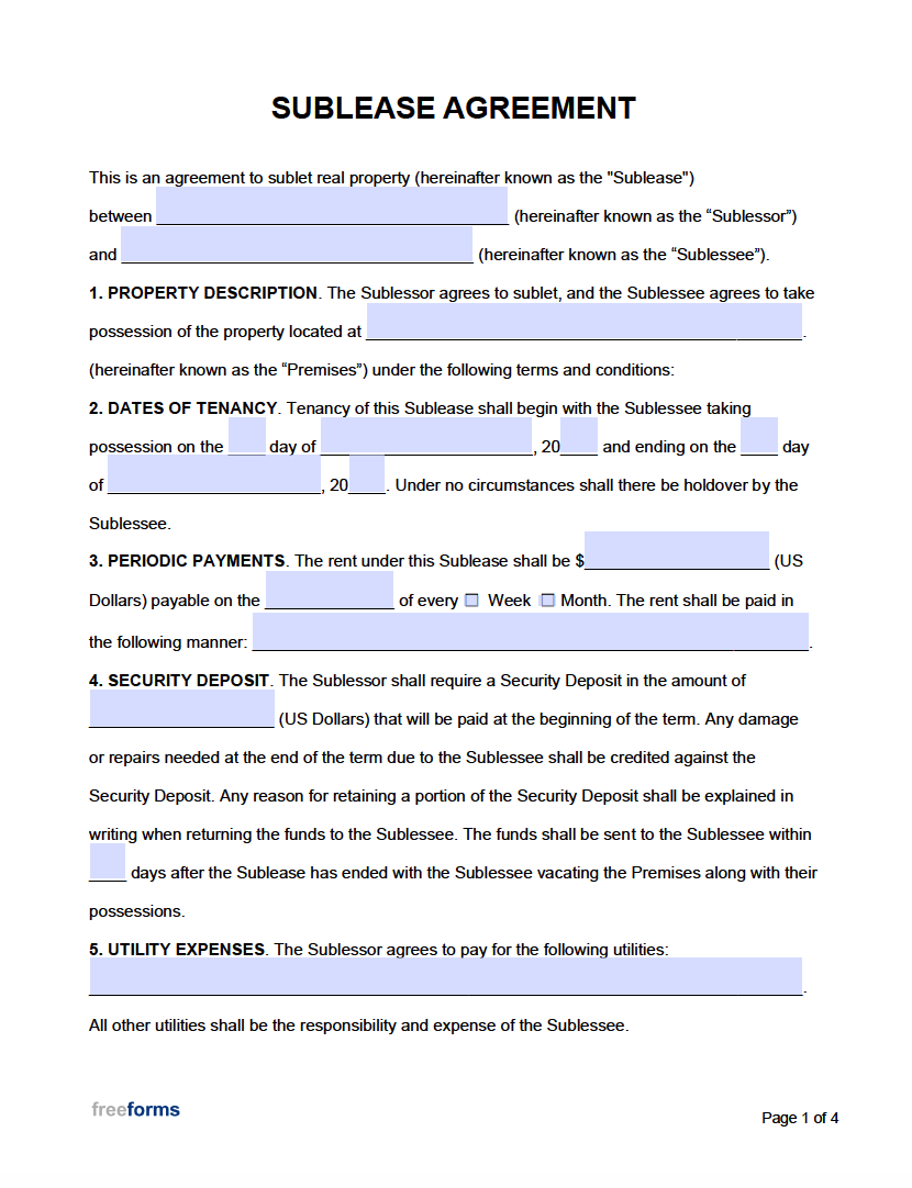 Detail Free Sublease Agreement Template Nomer 2