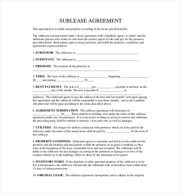 Detail Free Sublease Agreement Template Nomer 14