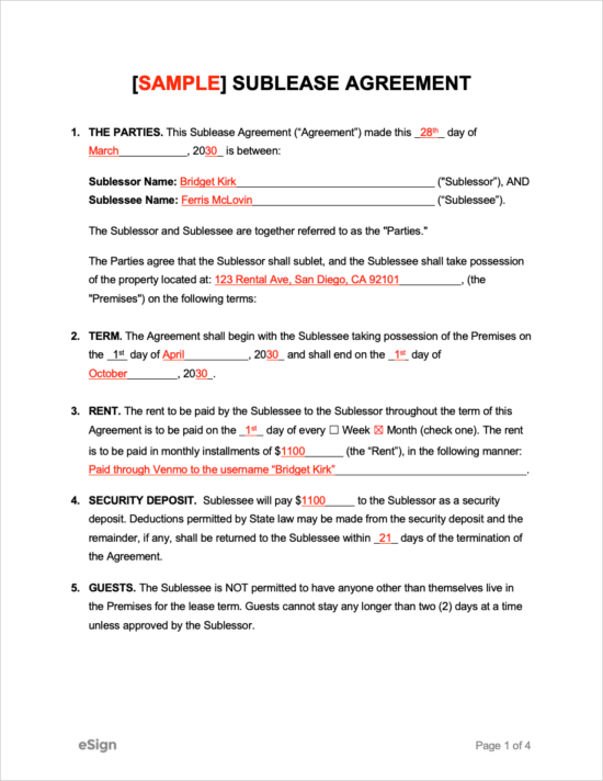 Detail Free Sublease Agreement Template Nomer 30