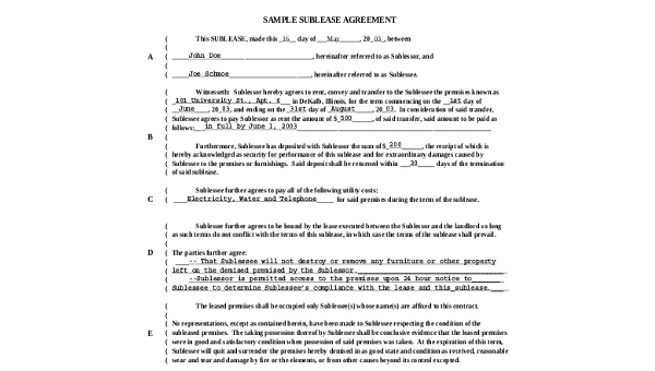 Detail Free Sublease Agreement Template Nomer 56