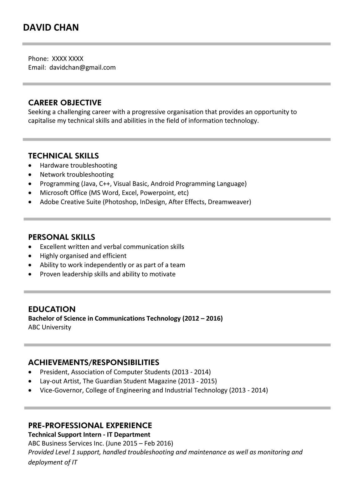 Detail Fresh Graduate Cv Template Nomer 20