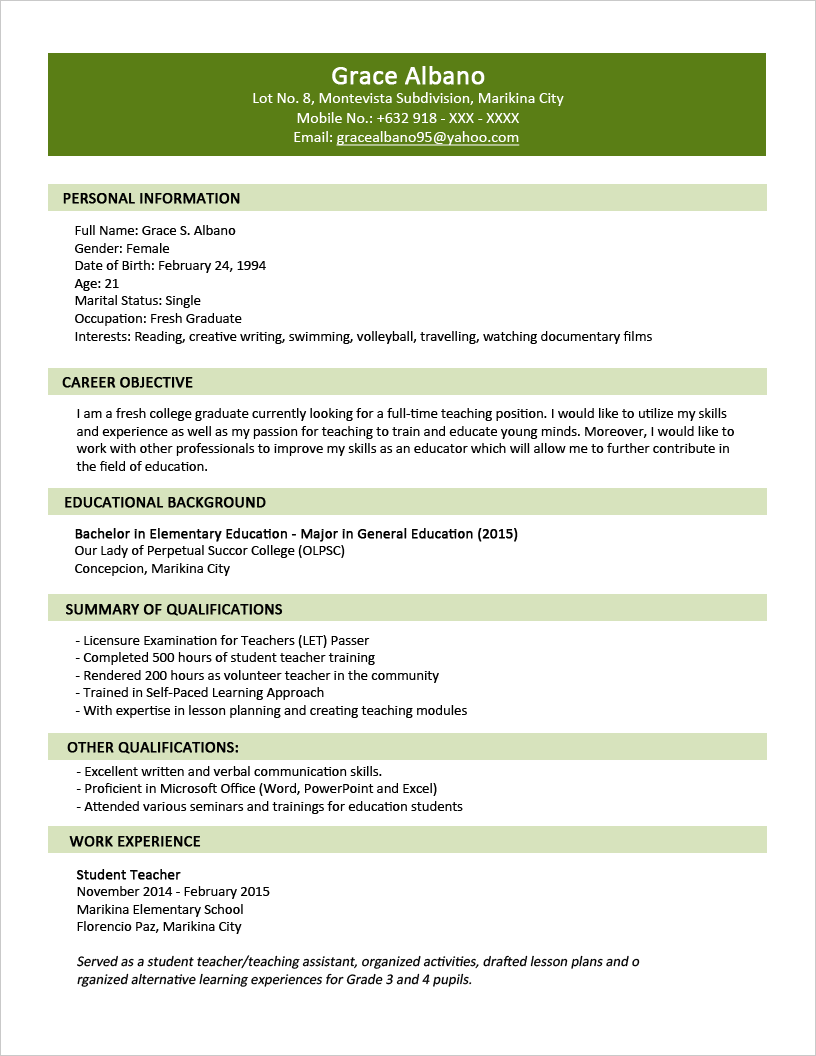 Detail Fresh Graduate Cv Template Nomer 6