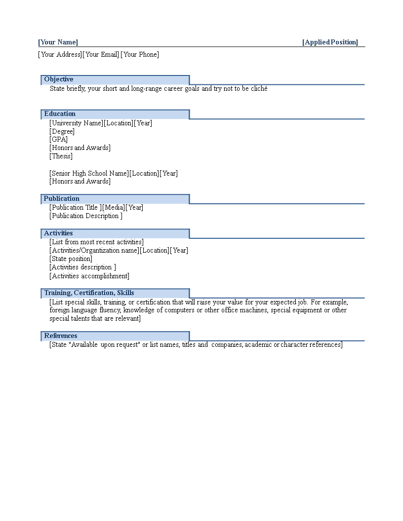 Detail Fresh Graduate Cv Template Nomer 51