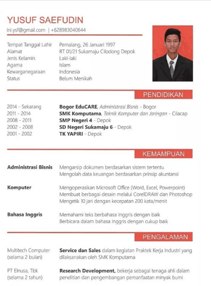 Detail Gambar Cv Bahasa Inggris Nomer 26