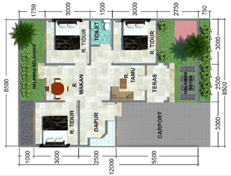 Detail Gambar Denah Rumah Minimalis 3 Kamar Nomer 22