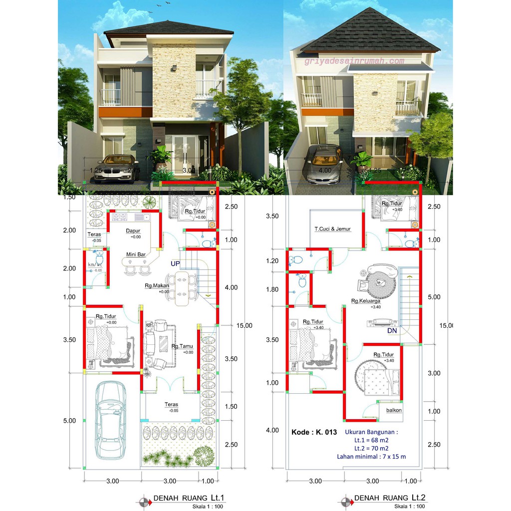 Detail Gambar Denah Rumah Minimalis 7 X 15 2 Lantai Nomer 3