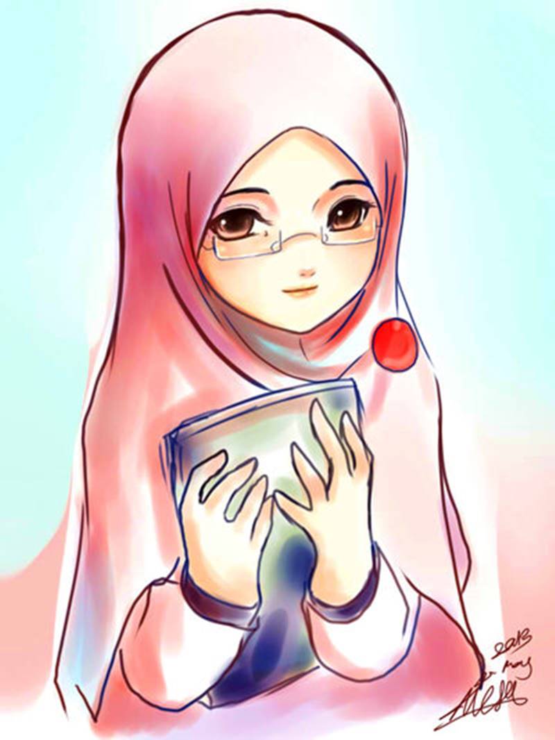 Detail Gambar Kartun Muslimah Membaca Buku Nomer 5