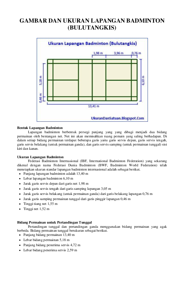 Detail Gambar Lapangan Bulu Tangkis Beserta Ukurannya Nomer 31
